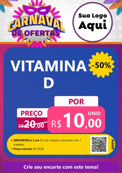 Modelo de Cartaz para Cartaz A4 Vertical com o tema Carnaval de Ofertas para Farmácia