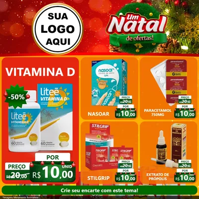 Modelo de Rede Social para Feed Facebook com o tema Um Natal de Ofertas para Farmácia