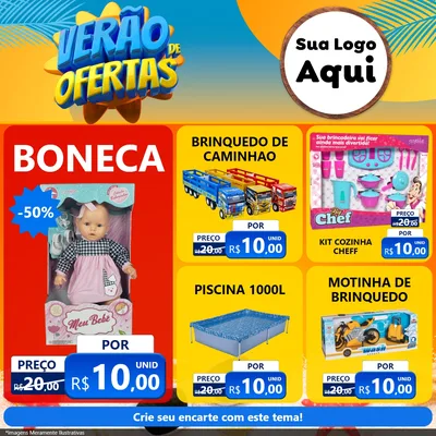 Modelo de Rede Social para Feed Facebook com o tema Verão de Ofertas para Brinquedos
