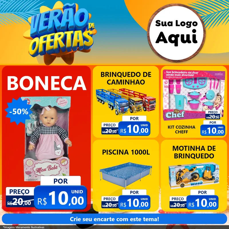 Modelo de Rede Social para Feed Facebook com o tema Verão de Ofertas para Brinquedos