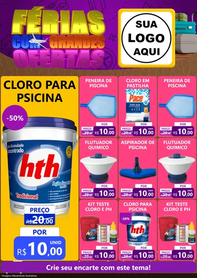 Modelo de Encarte para Encarte A4 Vertical com o tema Férias com Grandes Ofertas para Produtos para Piscina