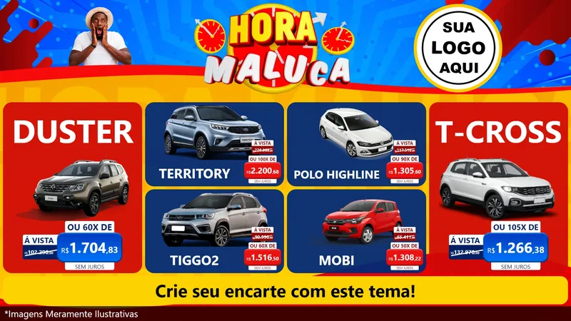Modelo de TV para TV Horizontal com o tema Hora Maluca para Concessionaria de Carros