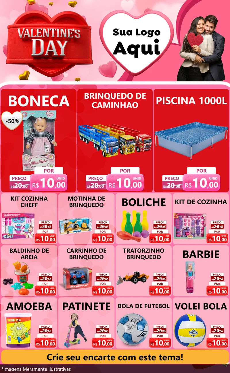 Modelo de Encarte para Encarte Grande com o tema Valentine's Day para Brinquedos