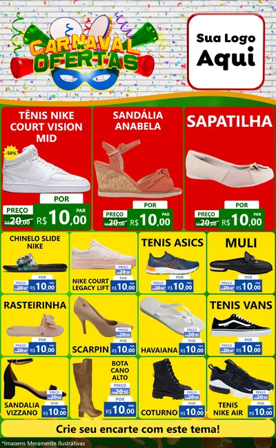 Modelo de Encarte para Encarte Grande com o tema Carnaval de Ofertas para Calçados