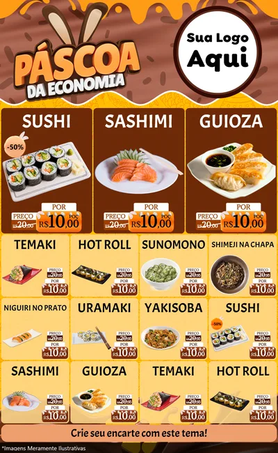 Modelo de Encarte para Encarte Grande com o tema Páscoa da Economia para Comida japonesa