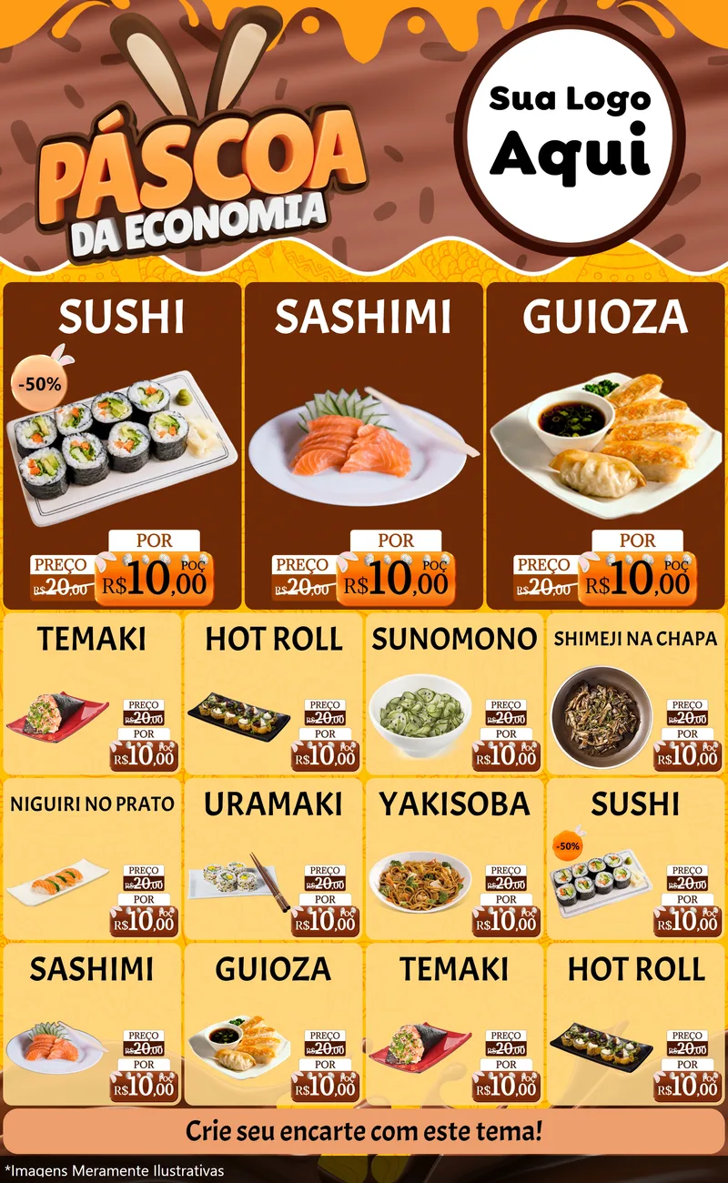 Modelo de Encarte para Encarte Grande com o tema Páscoa da Economia para Comida japonesa