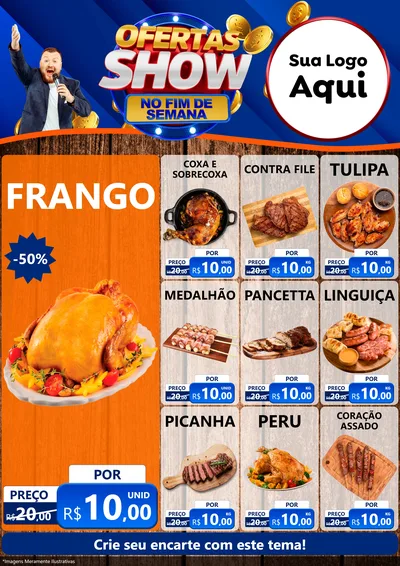 Modelo de Encarte para Encarte A4 Vertical com o tema Ofertas Show No Fim De Semana para Assados