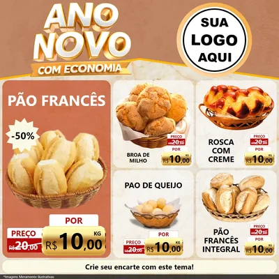 Modelo de Rede Social para Feed Facebook com o tema Ano Novo Com Economia para Padaria