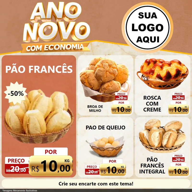 Modelo de Rede Social para Feed Facebook com o tema Ano Novo Com Economia para Padaria