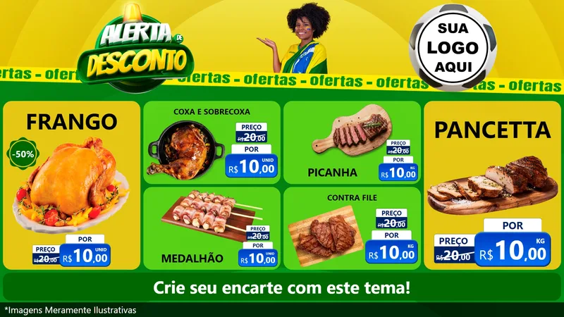 Modelo de TV para TV Horizontal com o tema Alerta de Desconto para Assados
