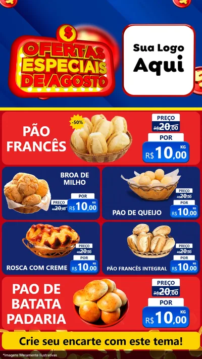Modelo de TV para TV Vertical com o tema Ofertas Especiais de Agosto para Padaria