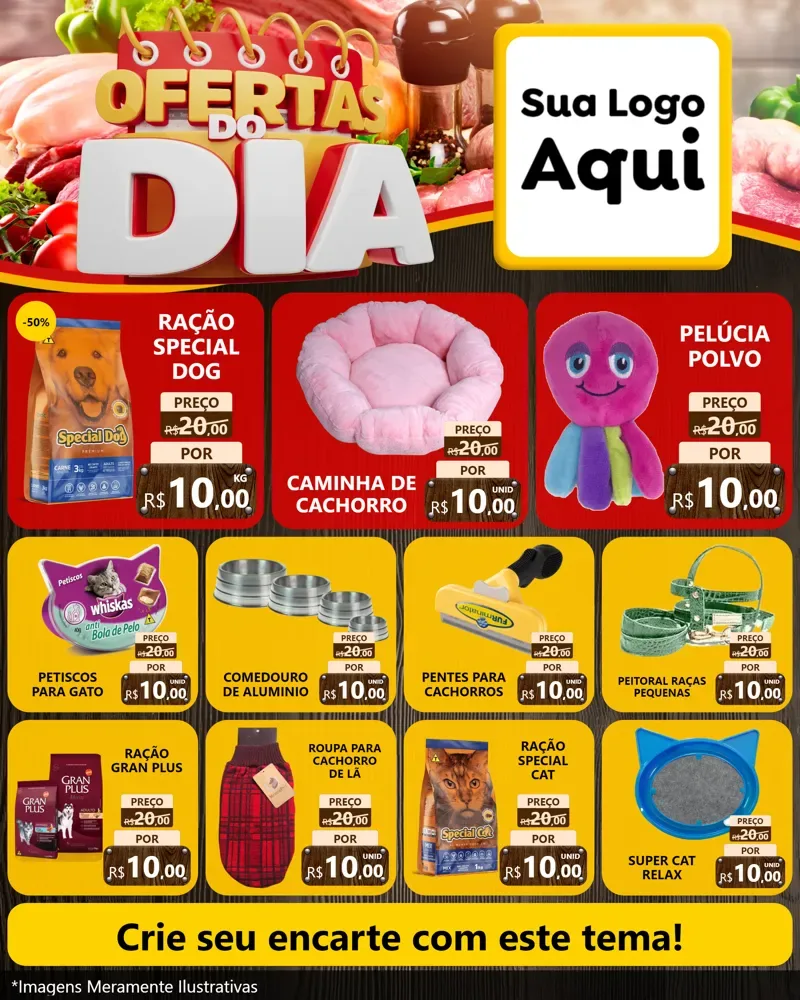 Modelo de Rede Social para Feed Instagram com o tema Ofertas do Dia para Pet Shop