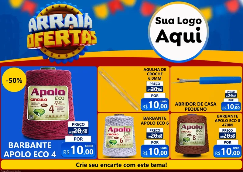 Modelo de Encarte para Encarte A4 Horizontal com o tema Arraiá de Ofertas - Junina para Armarinho e Aviamentos