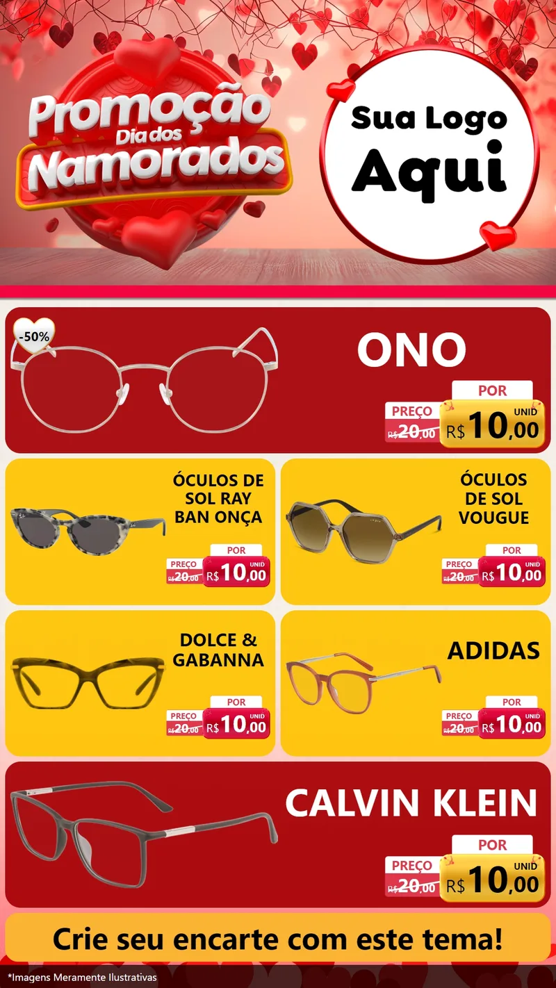 Modelo de TV para TV Vertical com o tema Promoção Dia dos Namorados para Óticas