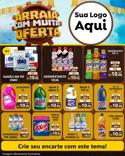 Modelo de Rede Social para Feed Instagram com o tema Ofertas de São João - Junina para Produtos de Limpeza