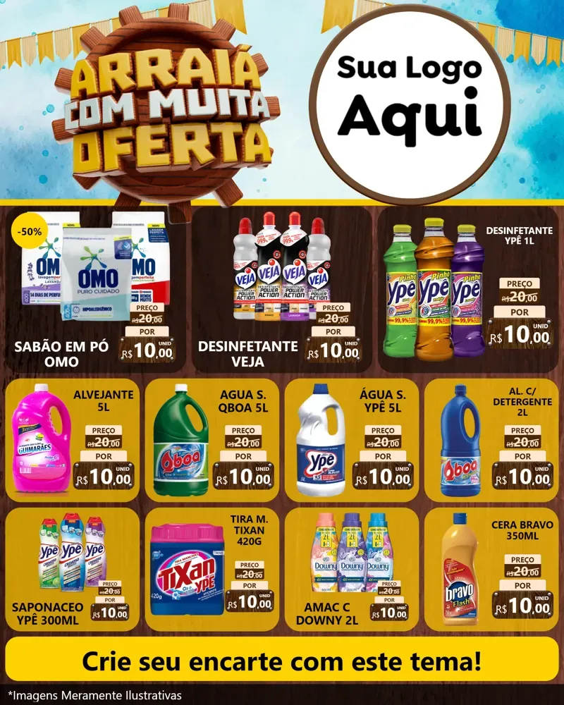 Modelo de Rede Social para Feed Instagram com o tema Ofertas de São João - Junina para Produtos de Limpeza