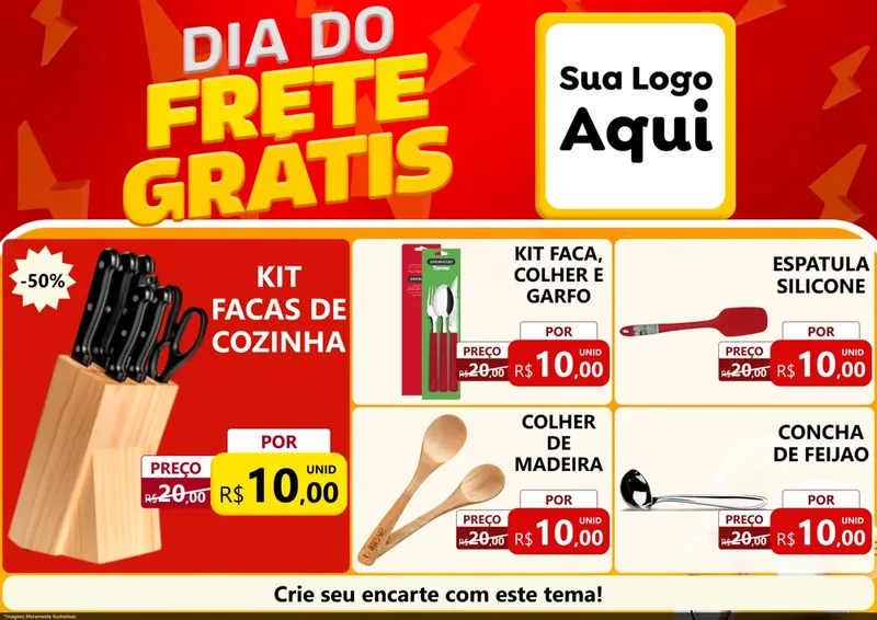 Modelo de Encarte para Encarte A4 Horizontal com o tema Dia do Frete Grátis para Utilidades Domésticas