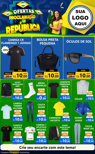 Modelo de Encarte para Encarte Grande com o tema Ofertas Proclamação da República para Roupas e acessórios