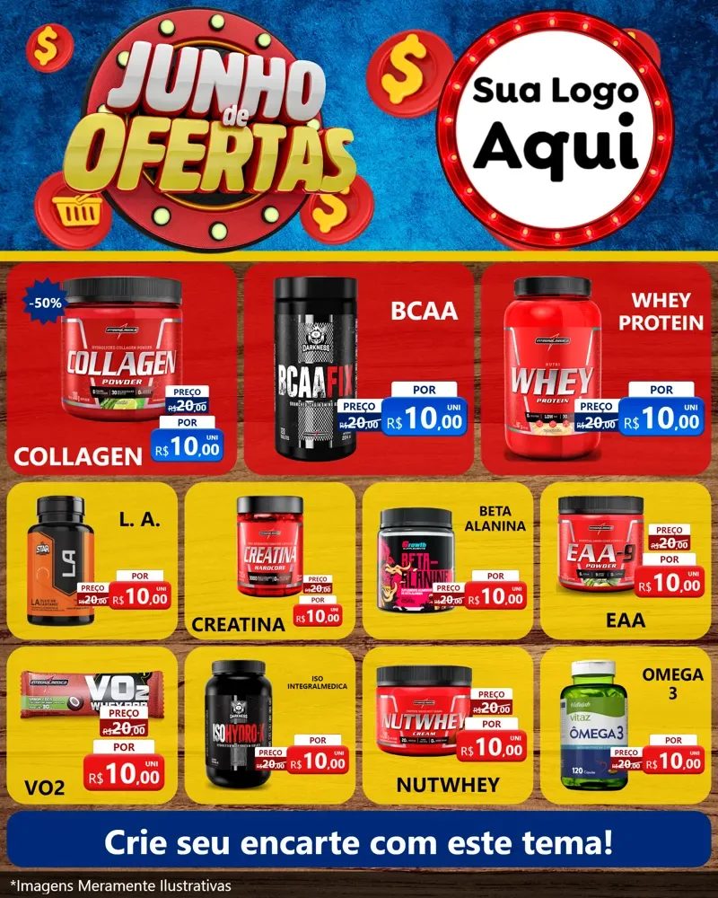 Modelo de Rede Social para Feed Instagram com o tema Junho de Ofertas para Suplementos alimentares