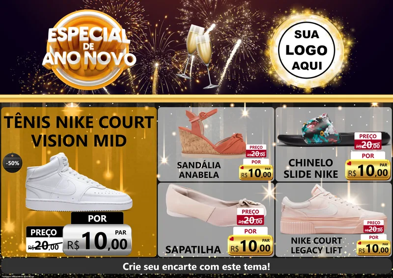 Modelo de Encarte para Encarte A4 Horizontal com o tema Especial de Ano Novo para Calçados