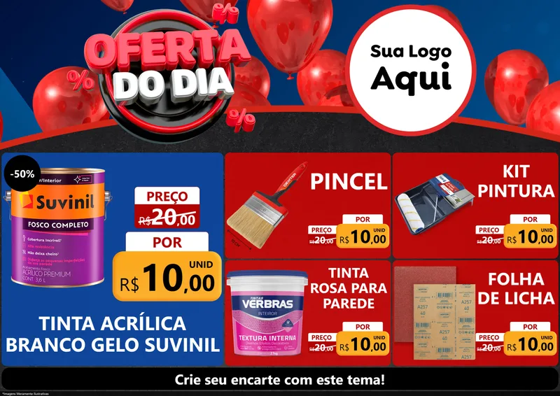 Modelo de Encarte para Encarte A4 Horizontal com o tema Oferta do Dia para Tintas e Ferramentas
