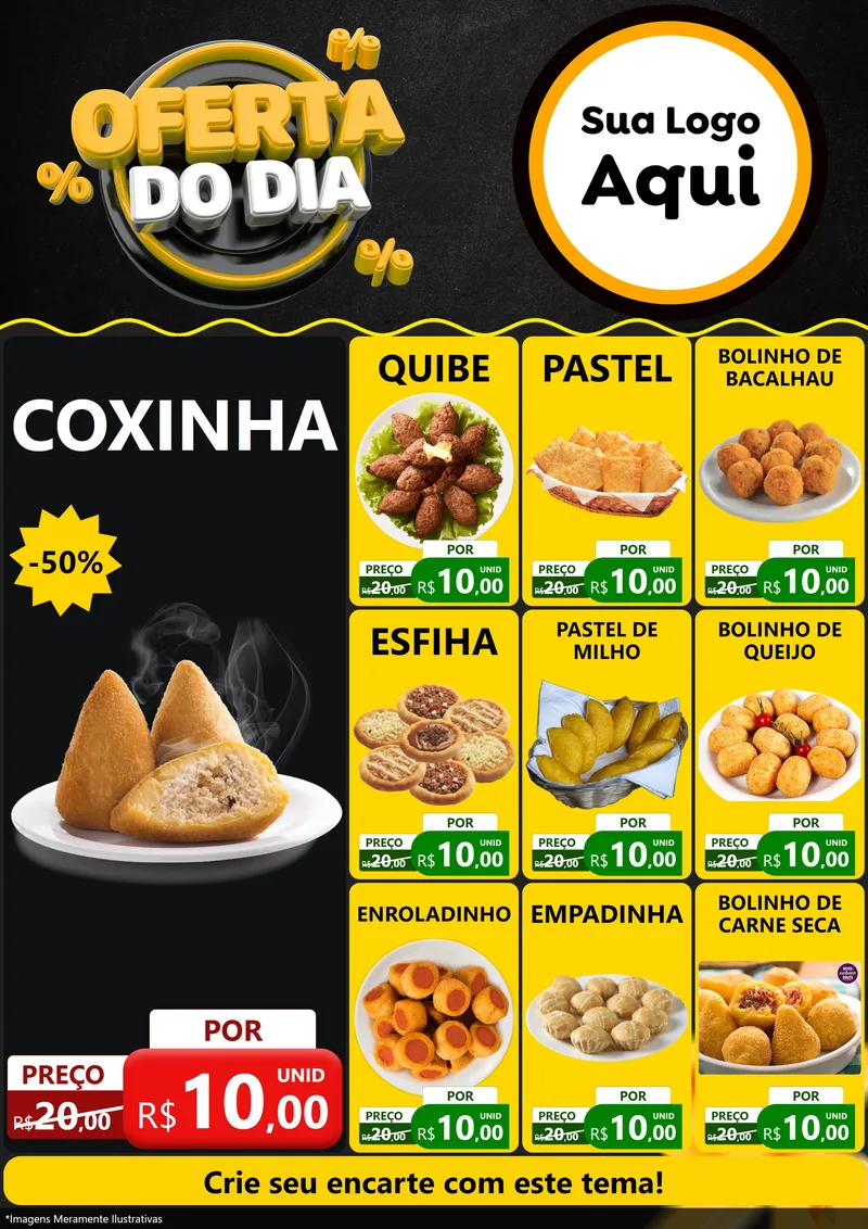 Modelo de Encarte para Encarte A4 Vertical com o tema Oferta Do Dia para Salgadaria