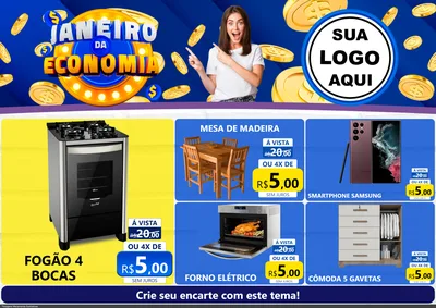 Modelo de Encarte para Encarte A4 Horizontal com o tema Janeiro da Economia para Móveis e Eletro