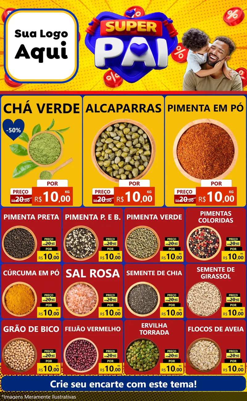 Modelo de Encarte para Encarte Grande com o tema Super Pai para Produtos Naturais