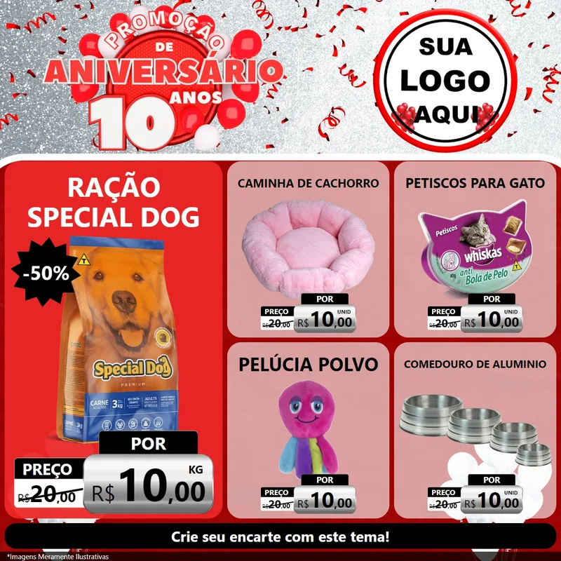 Modelo de Rede Social para Feed Facebook com o tema Promoção de Aniversário - 10 Anos para Pet Shop