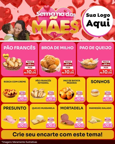 Modelo de Rede Social para Feed Instagram com o tema Semana Das Mães para Padaria