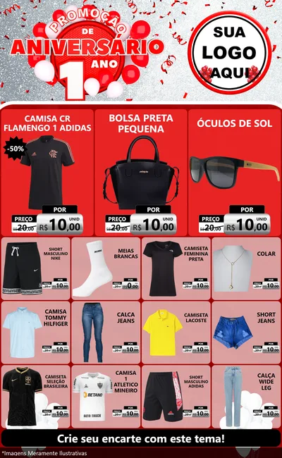 Modelo de Encarte para Encarte Grande com o tema Promoção de Aniversário - 1 Ano para Roupas e acessórios