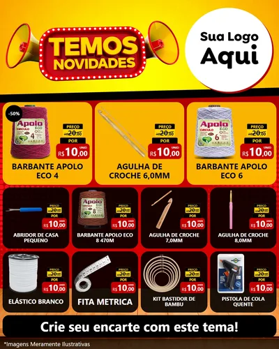 Modelo de Rede Social para Feed Instagram com o tema Temos Novidades para Armarinho e Aviamentos