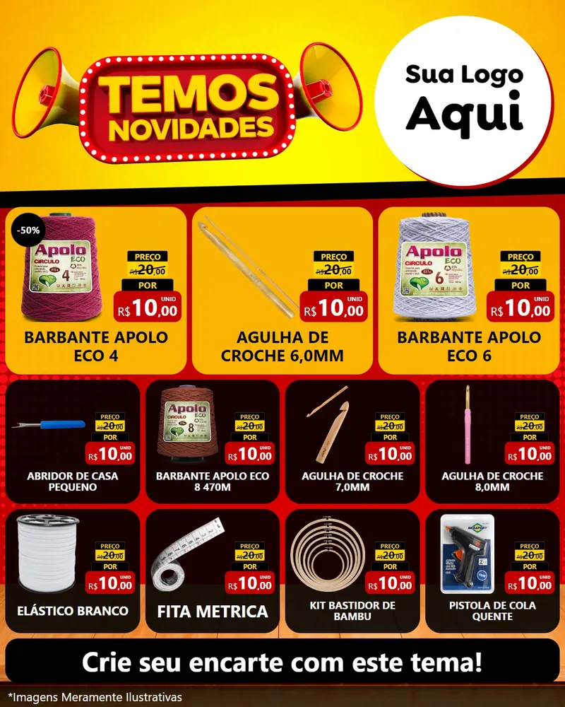 Modelo de Rede Social para Feed Instagram com o tema Temos Novidades para Armarinho e Aviamentos