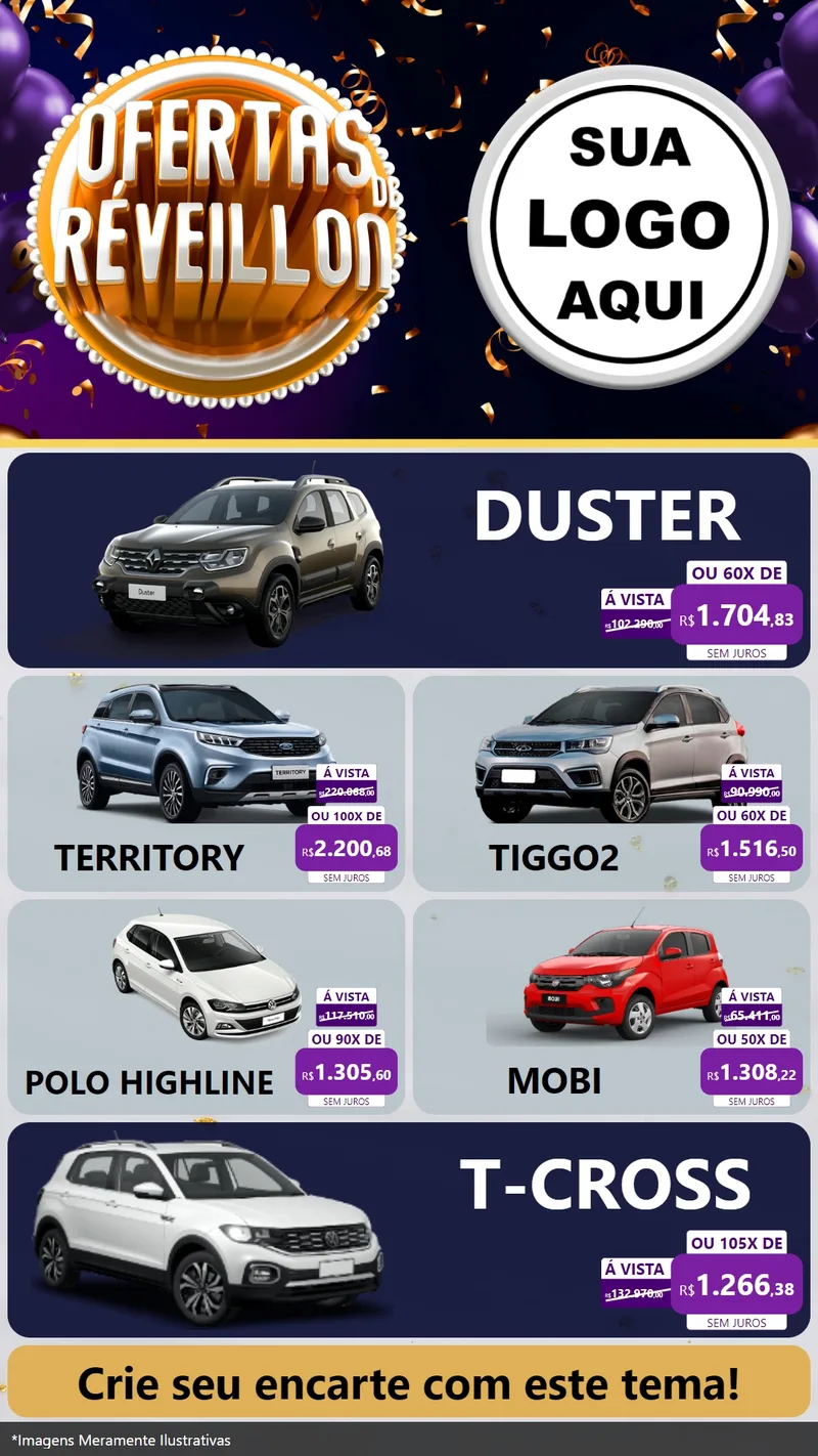 Modelo de TV para TV Vertical com o tema Ofertas de Réveillon para Concessionaria de Carros