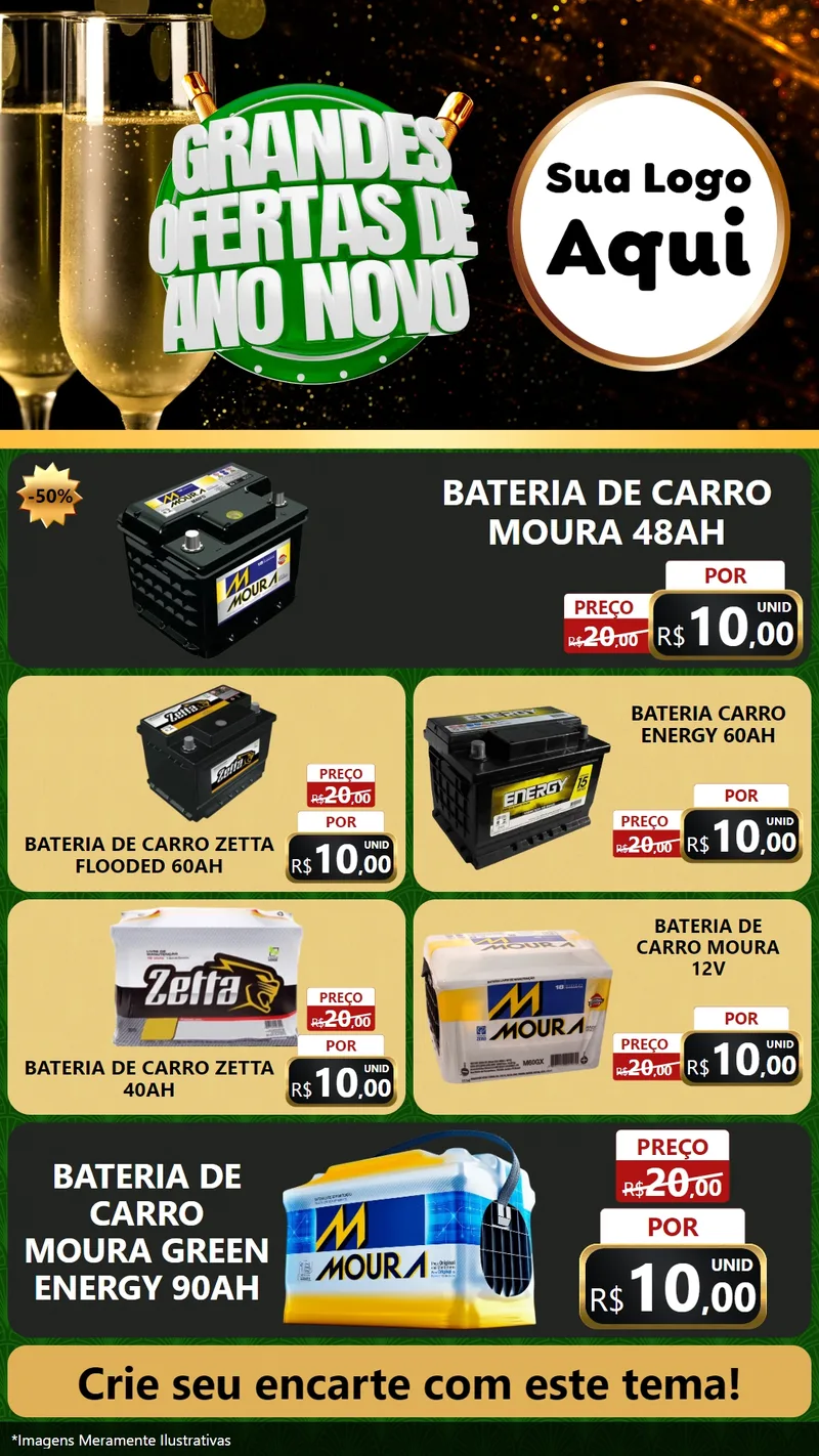 Modelo de TV para TV Vertical com o tema Grandes Ofertas de Ano Novo para Baterias Elétricas