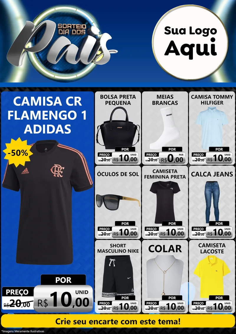 Modelo de Encarte para Encarte A4 Vertical com o tema Sorteio Dia Dos Pais para Roupas e acessórios