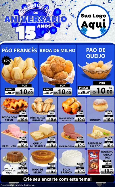 Modelo de Encarte para Encarte Grande com o tema Promoção de Aniversário - 15 Anos para Padaria