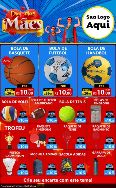 Modelo de Encarte para Encarte Grande com o tema Dia das Mães para Artigos Esportivos