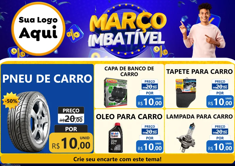 Modelo de Encarte para Encarte A4 Horizontal com o tema Março Imbatível para Auto peças