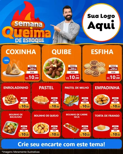 Modelo de Rede Social para Feed Instagram com o tema Semana Queima de Estoque para Salgadaria