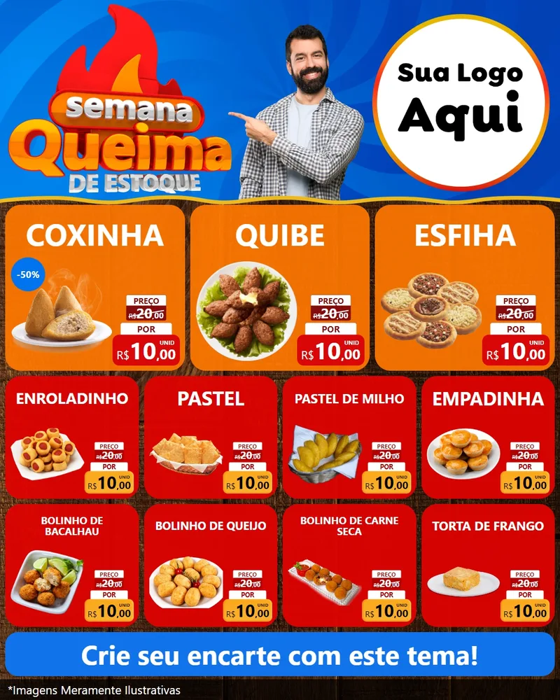 Modelo de Rede Social para Feed Instagram com o tema Semana Queima de Estoque para Salgadaria