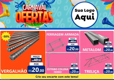 Modelo de Encarte para Encarte A4 Horizontal com o tema Carnaval de Ofertas para Ferragens