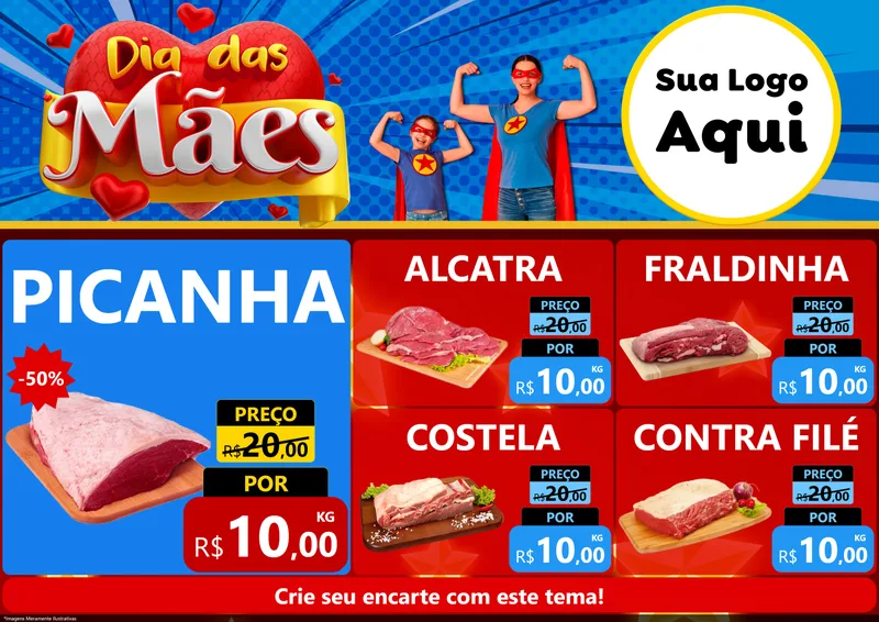 Modelo de Encarte para Encarte A4 Horizontal com o tema Dia das Mães para Açougue