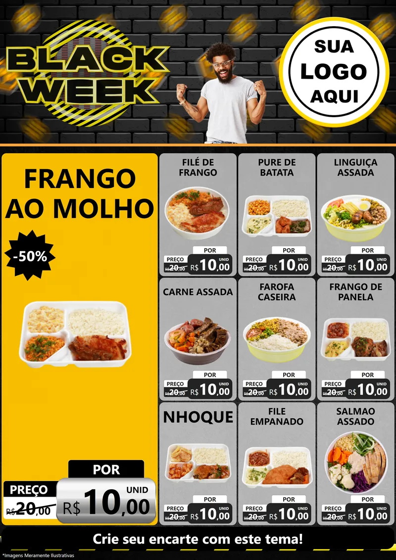 Modelo de Encarte para Encarte A4 Vertical com o tema Black Week para Restaurante