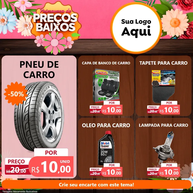 Modelo de Rede Social para Feed Facebook com o tema Primavera de Preços Baixos para Auto peças