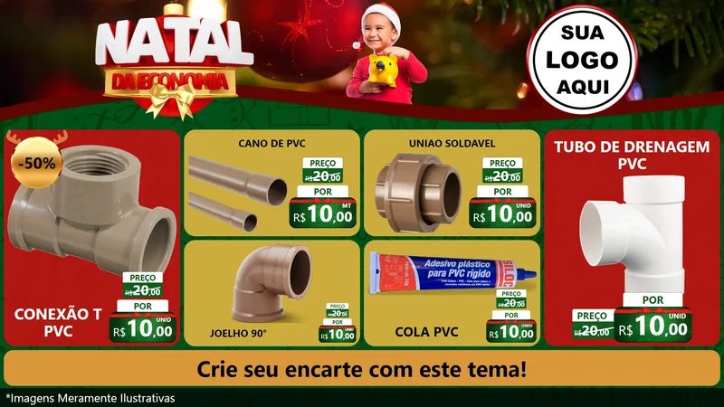 Modelo de TV para TV Horizontal com o tema Natal da Economia para Tubos e conexões