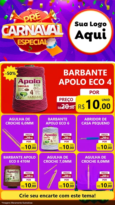 Modelo de Rede Social para Stories com o tema Pré-Carnaval Especial para Armarinho e Aviamentos