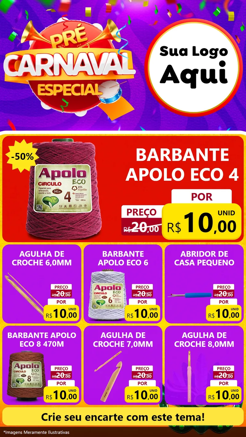 Modelo de Rede Social para Stories com o tema Pré-Carnaval Especial para Armarinho e Aviamentos