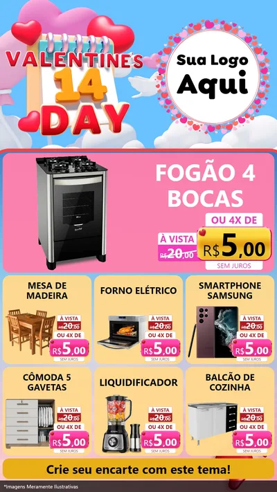 Modelo de Rede Social para Stories com o tema Valentine's Day para Móveis e Eletro