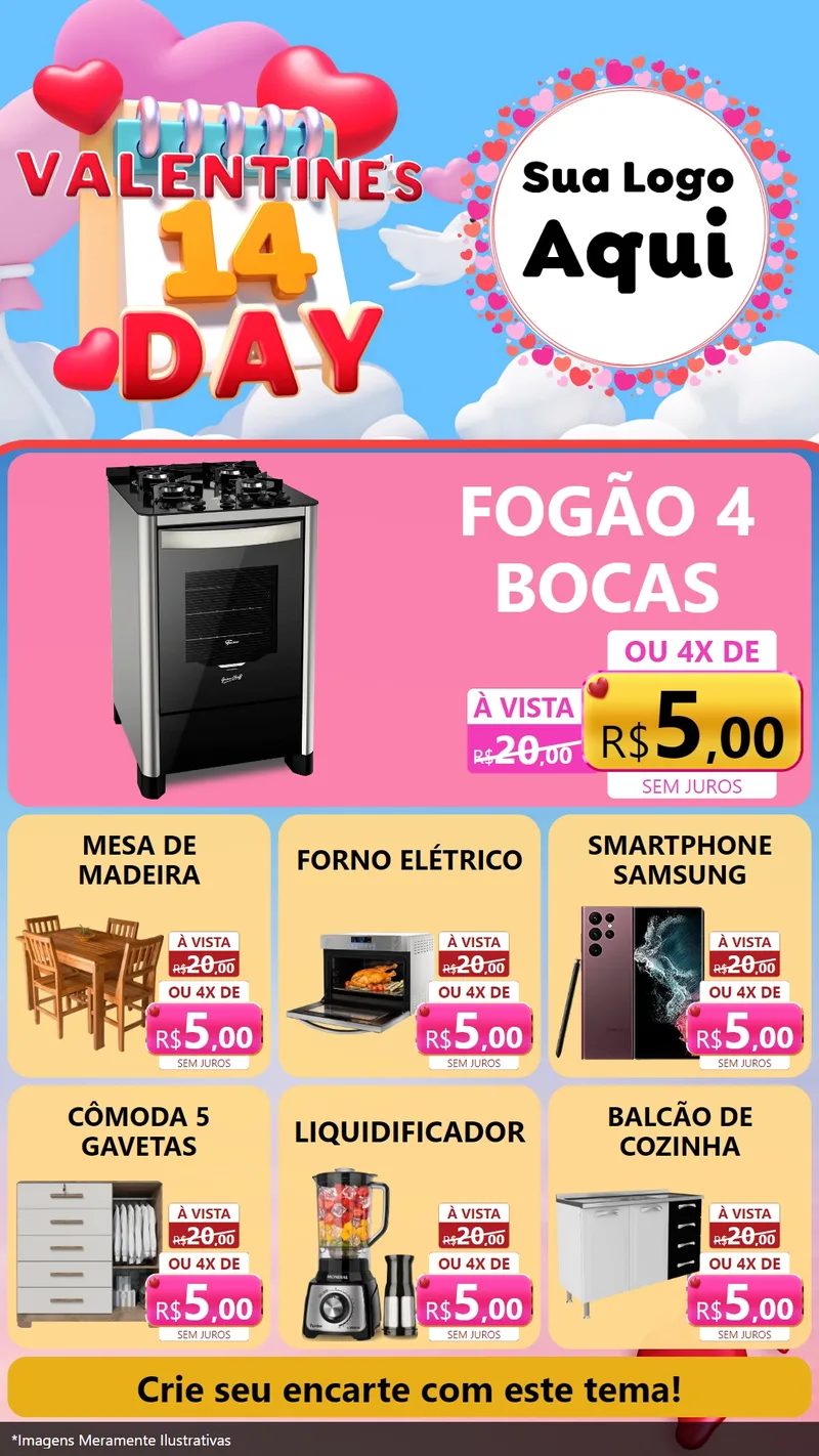 Modelo de Rede Social para Stories com o tema Valentine's Day para Móveis e Eletro